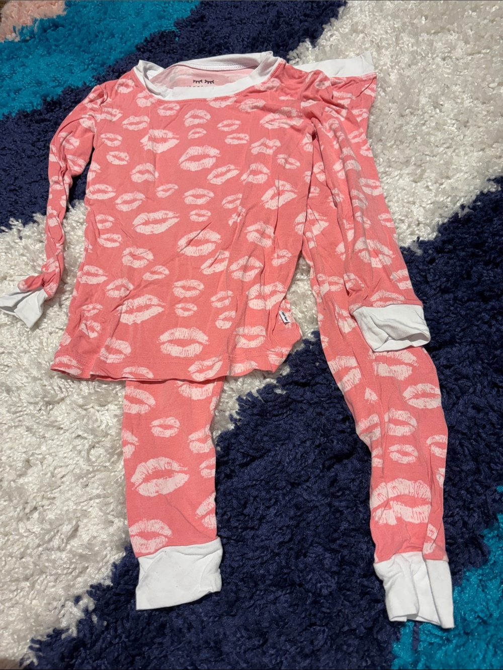 Little Sleepies Pink Lip-Print Long-Sleeve Pajama Set with White Trim